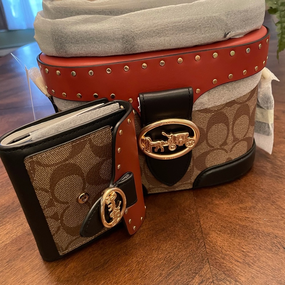 Georgie Gem Crossbody In Colorblock Signature Canvas With Rivets with wallet.